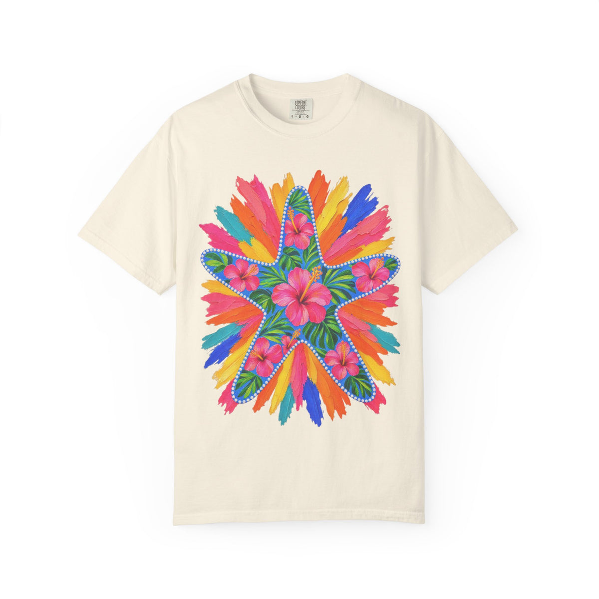 Floral Starfish Shirt | Hibiscus Sunburst Beach Tee | Comfort Colors T-Shirt