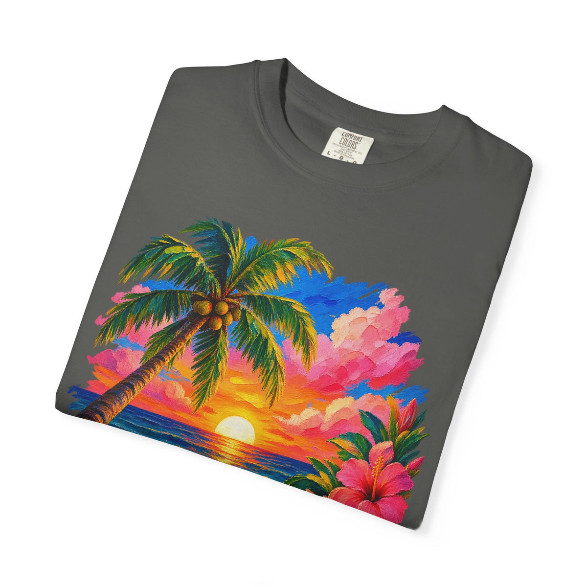 Hibiscus Sunset Ocean Shirt | Painted Tropical Seascape Tee | Comfort Colors T-Shirt
