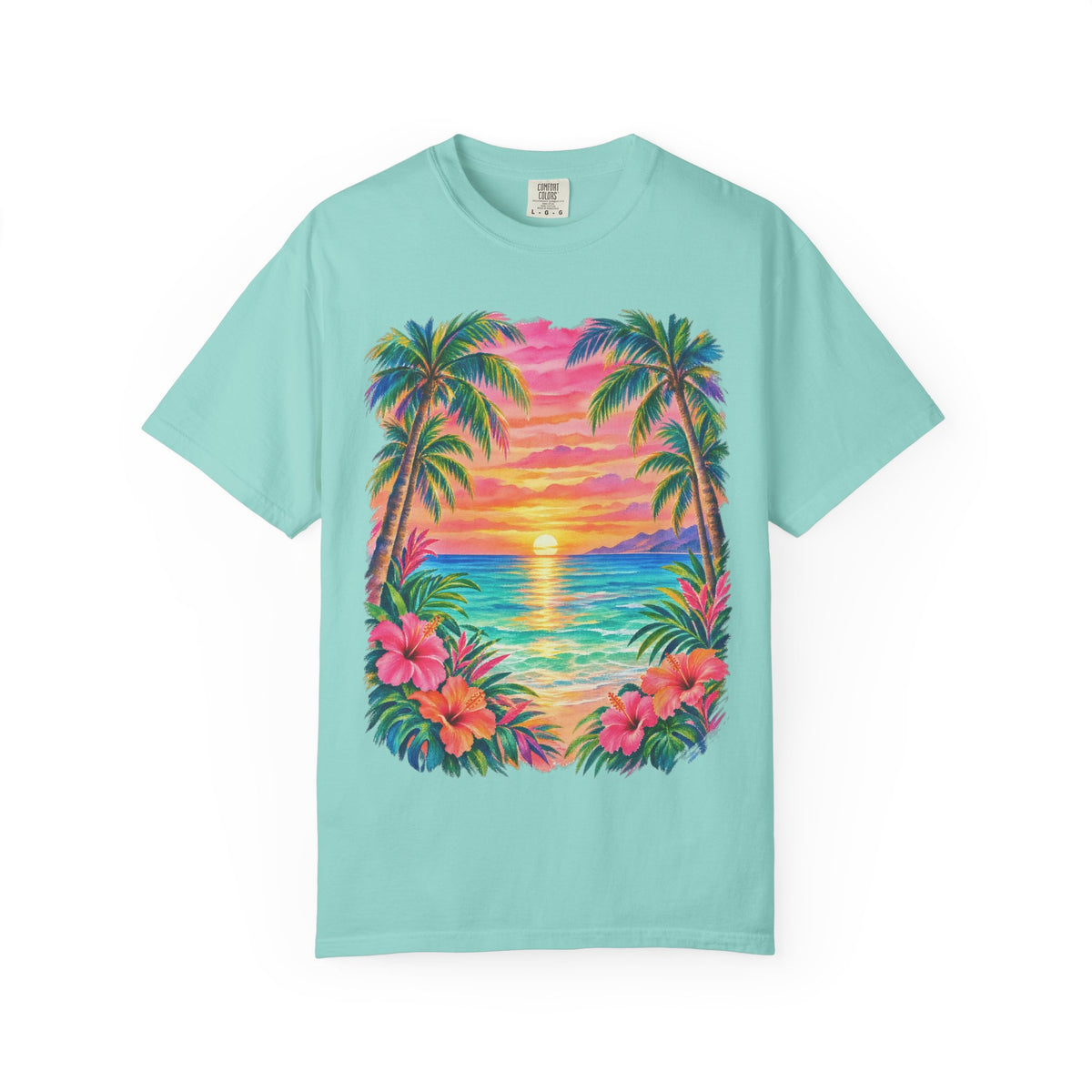 Pastel Palm Sunset Shirt | Watercolour Tropical Beach Tee | Comfort Colors T-Shirt
