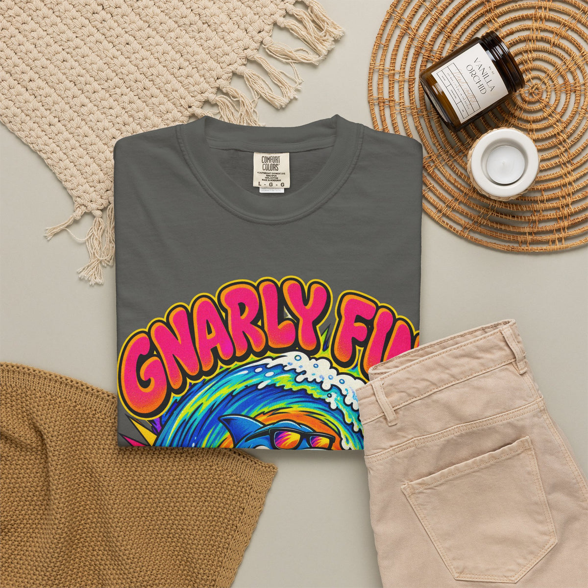 Gnarly Fin Surf Club Tee | Retro Shark Surf Shirt | Funny Shark T-Shirt | Comfort Colors