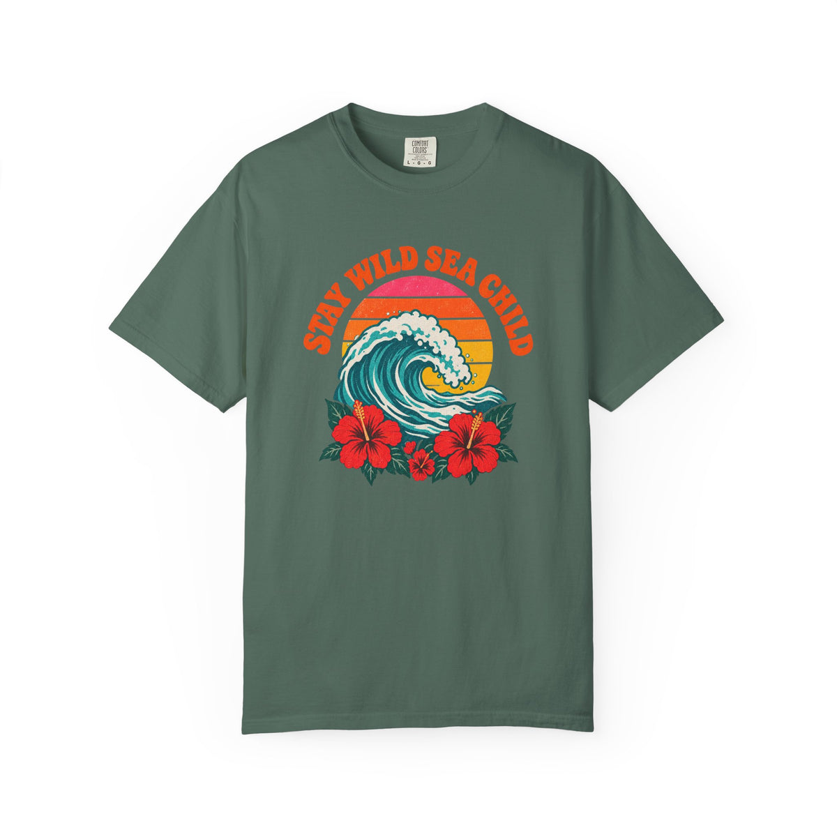 Stay Wild Sea Child Tee | Retro Sunset Wave Hibiscus Shirt | Boho Beach T-Shirt | Comfort Colors Gift