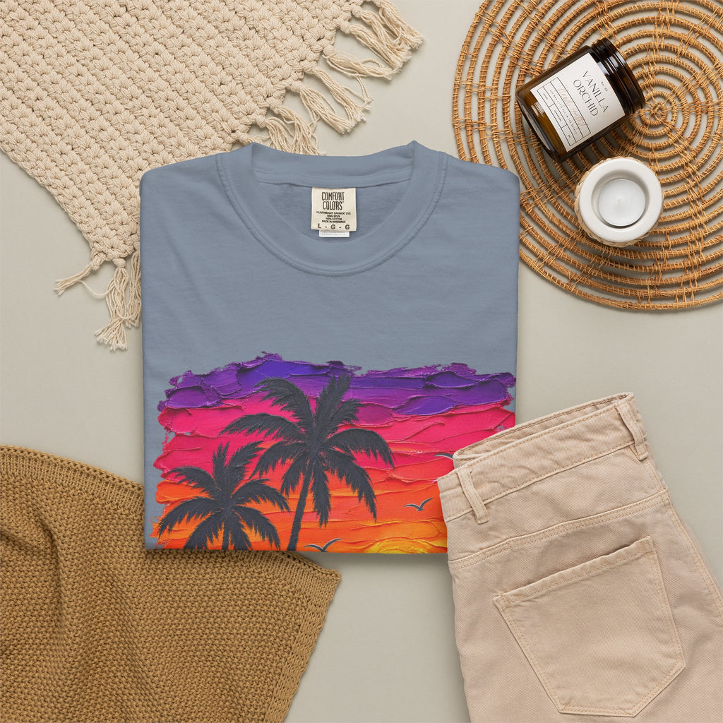 Palm Tree Sunset Shirt | Impasto Painted Beach Tee | Comfort Colors T-Shirt