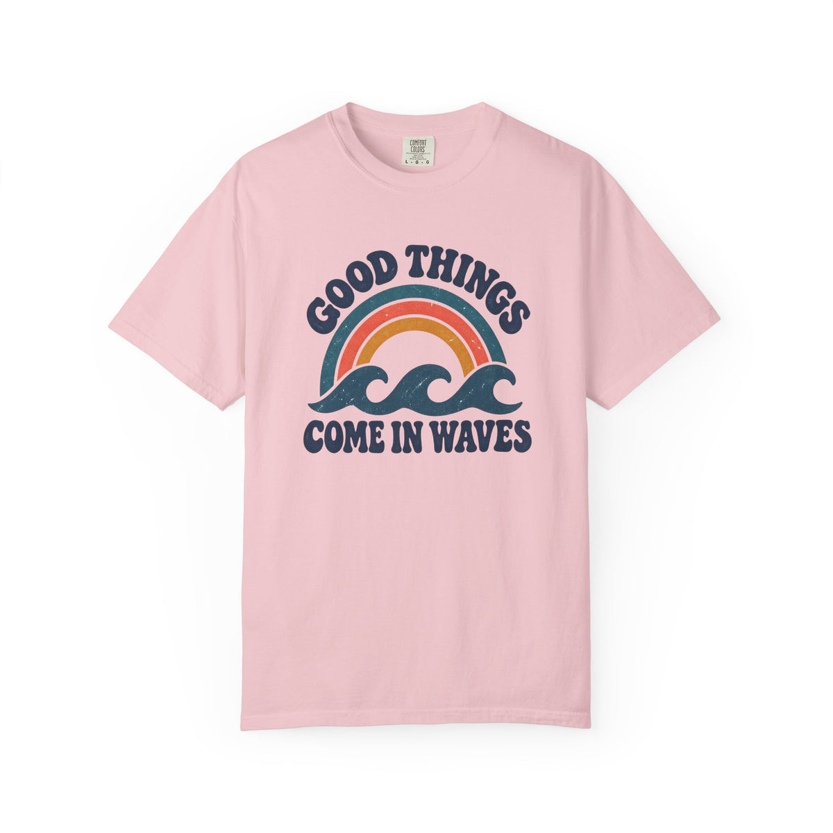 Good Things Come In Waves Tee | Retro Rainbow Wave Shirt | Positive Surf T-Shirt | Comfort Colors Gift