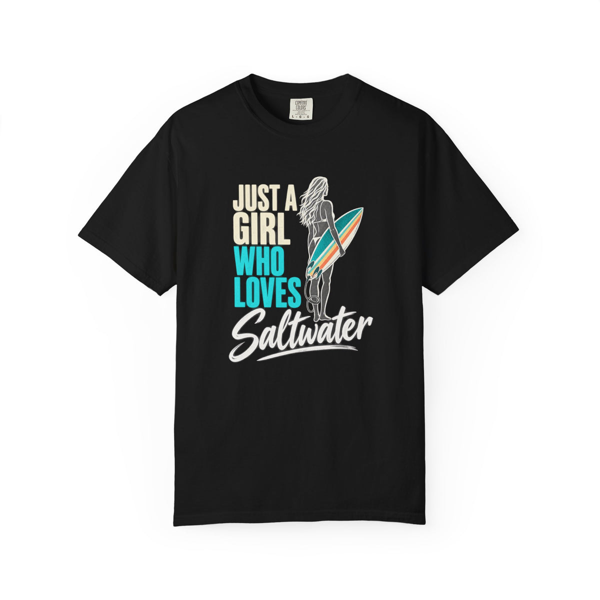 Just A Girl Who Loves Saltwater Tee | Surfer Girl Shirt | Line Art Surf T-Shirt | Comfort Colors Gift