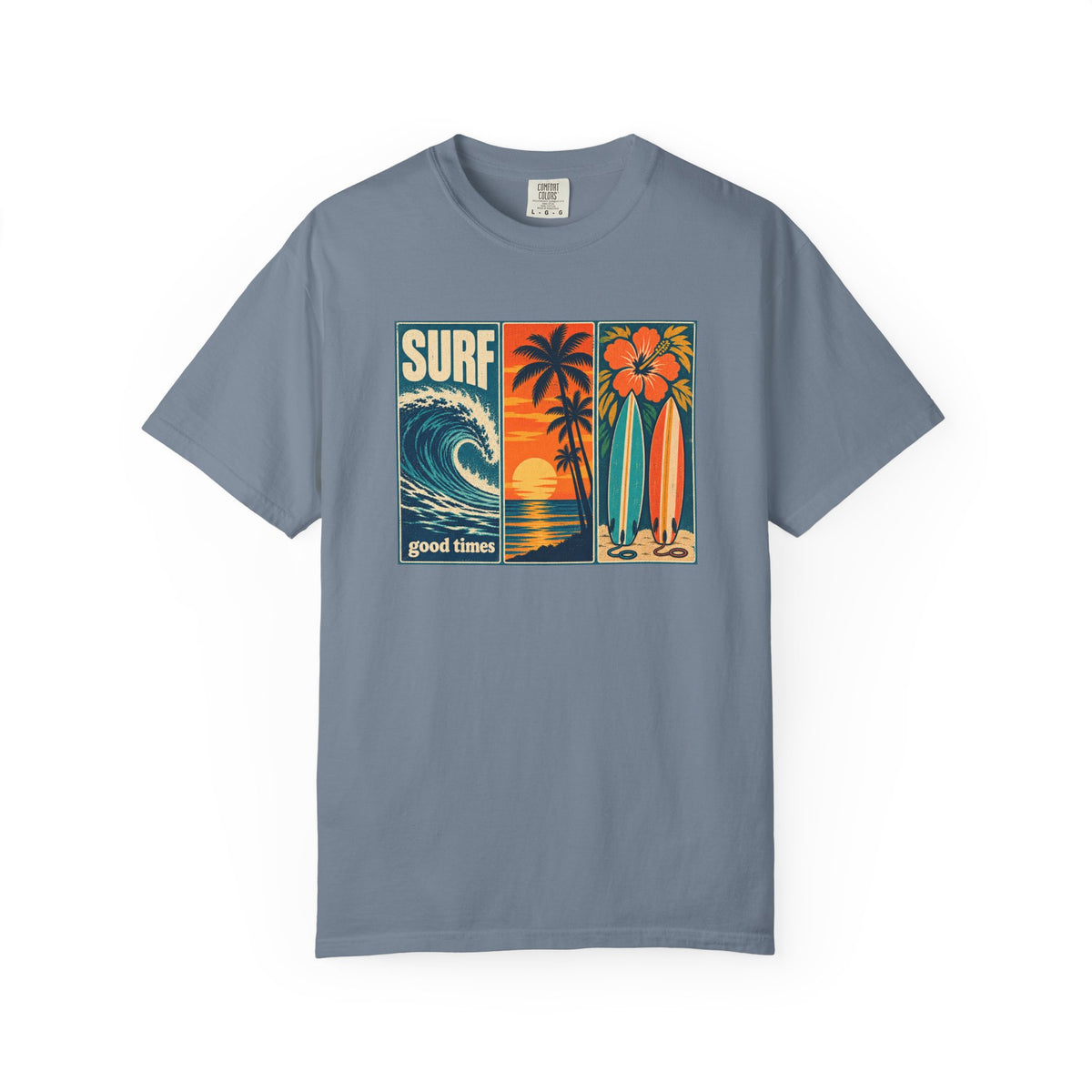 Surf Good Times Tee | Retro Panel Surf Shirt | Vintage Wave Sunset Surfboard T-Shirt | Comfort Colors Gift