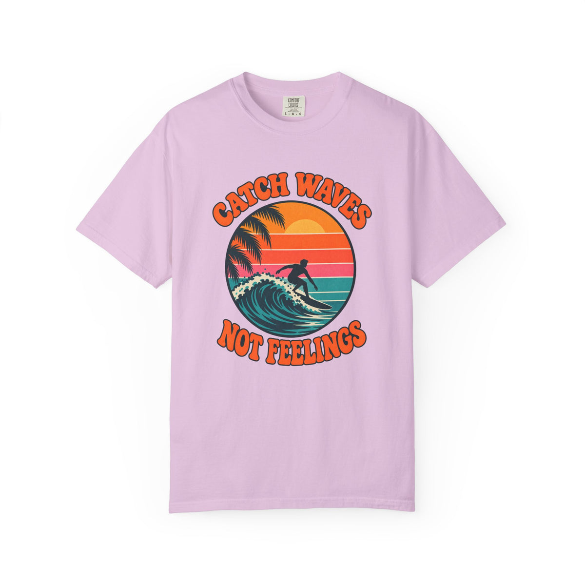 Catch Waves Not Feelings Tee | Retro Sunset Surfer Shirt | Funny Surf T-Shirt | Comfort Colors Ivory