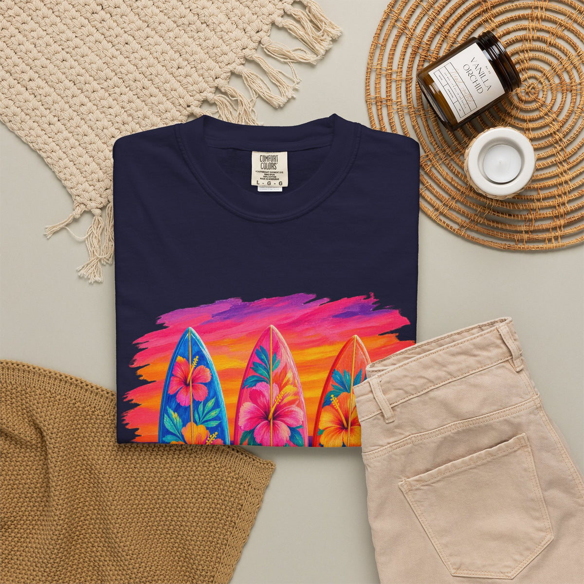Floral Surfboards Shirt | Surfboard Quiver Sunset Tee | Comfort Colors T-Shirt