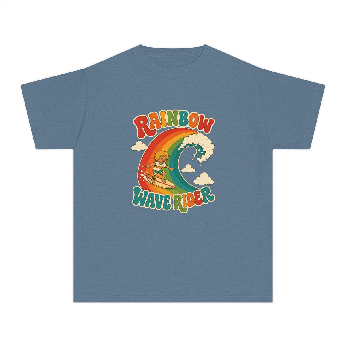 Rainbow Wave Rider Kids Tee | Rainbow Wave Kids Shirt | Youth Beach T-Shirt | Surf Kid Gift