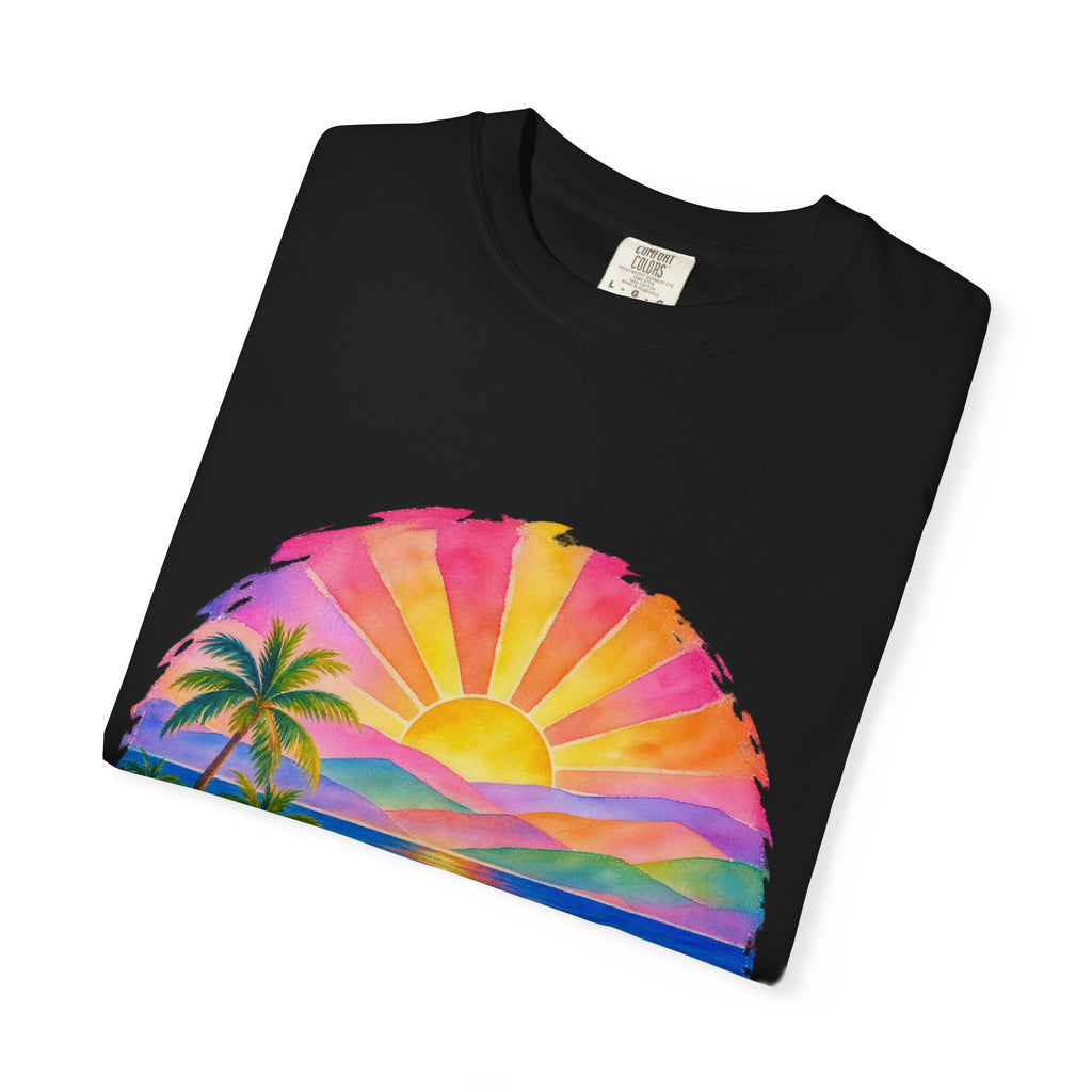 Pastel Coastal Badge Shirt | Watercolour Beach Sunset Tee | Comfort Colors T-Shirt