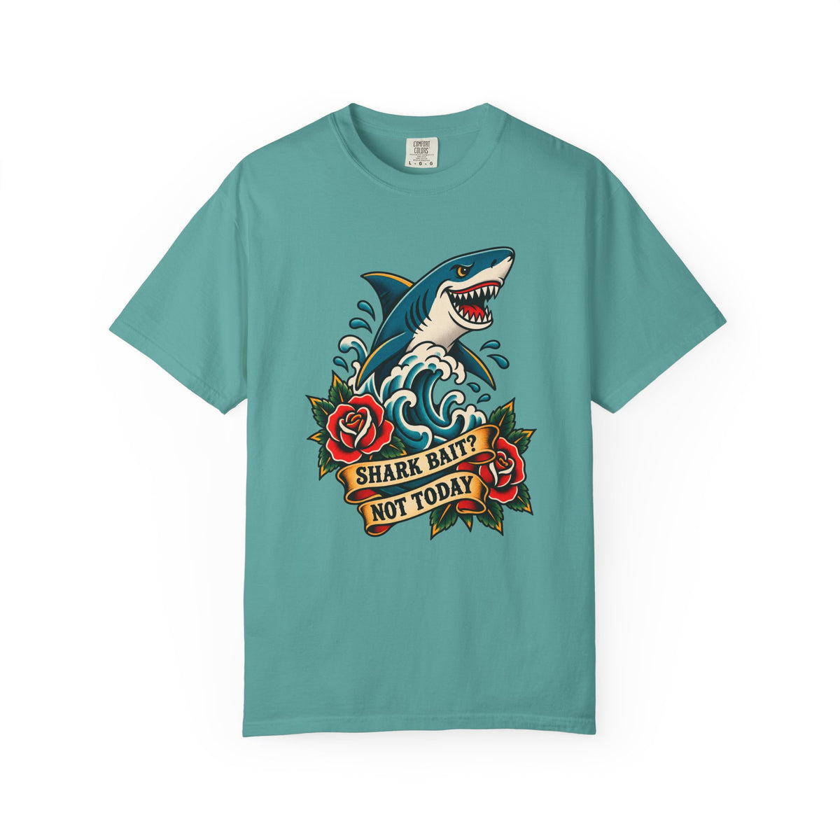Shark Bait Not Today Tee | Tattoo Style Shark Shirt | Old School Surf T-Shirt | Comfort Colors Surfer Gift