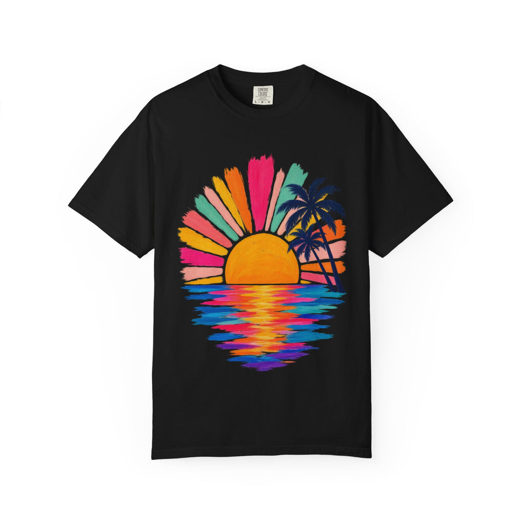 Pastel Sunrise Palm Shirt | Retro Sun Rays Beach Tee | Comfort Colors T-Shirt