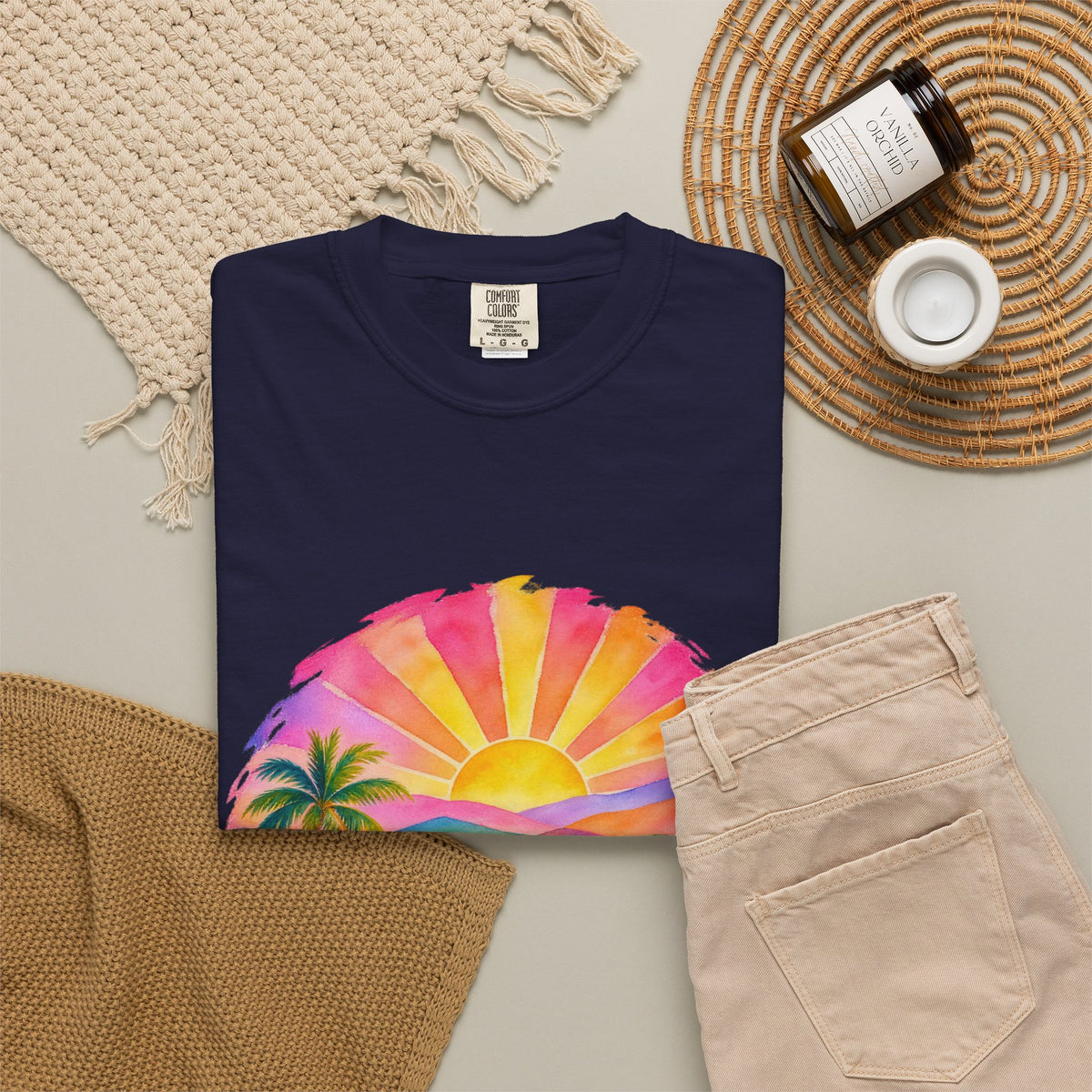 Pastel Coastal Badge Shirt | Watercolour Beach Sunset Tee | Comfort Colors T-Shirt