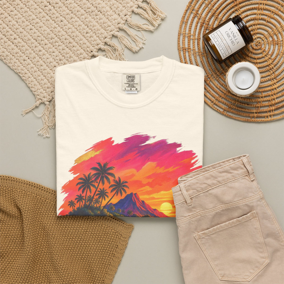 Volcano Island Sunset Shirt | Tropical Island Wave Tee | Comfort Colors T-Shirt