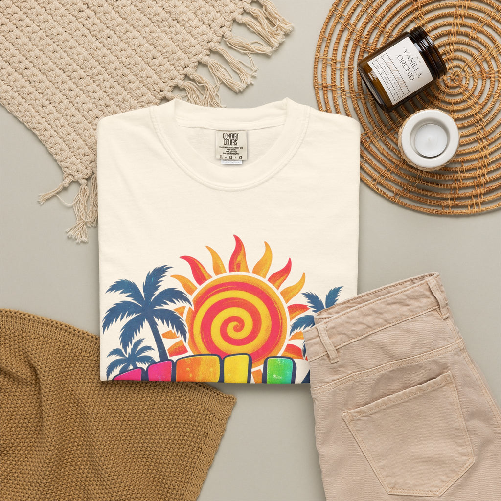 Hello Sunshine Tee | Retro Spiral Sun Shirt | Cute Summer T-Shirt | Comfort Colors