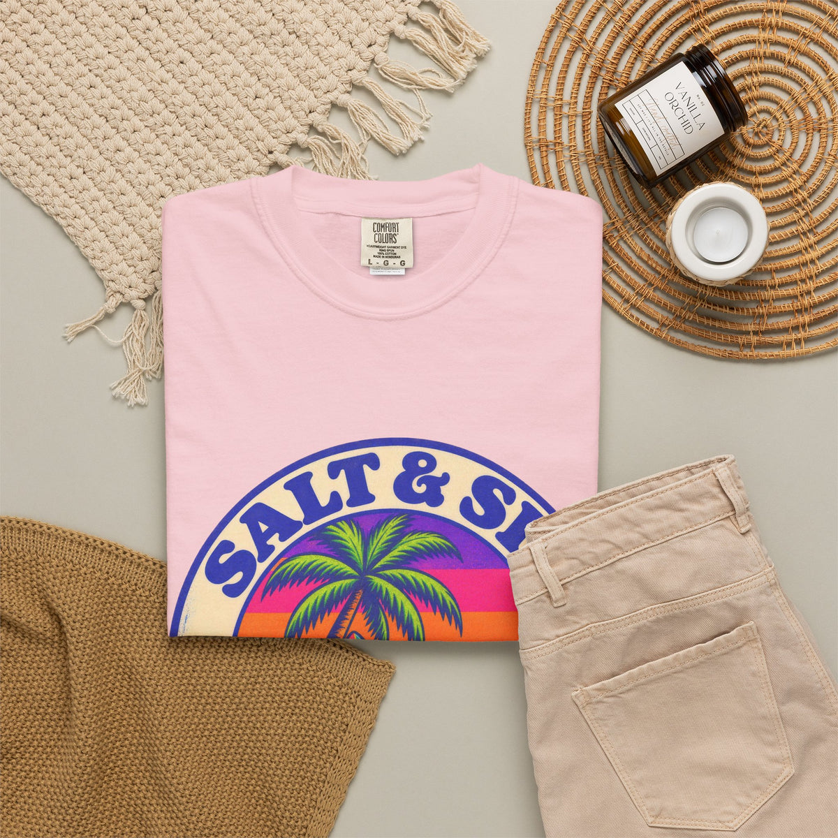 Salt & Sip Beach Bar Club Tee | Retro Sunset Badge Shirt | Tropical Cocktail T-Shirt | Comfort Colors