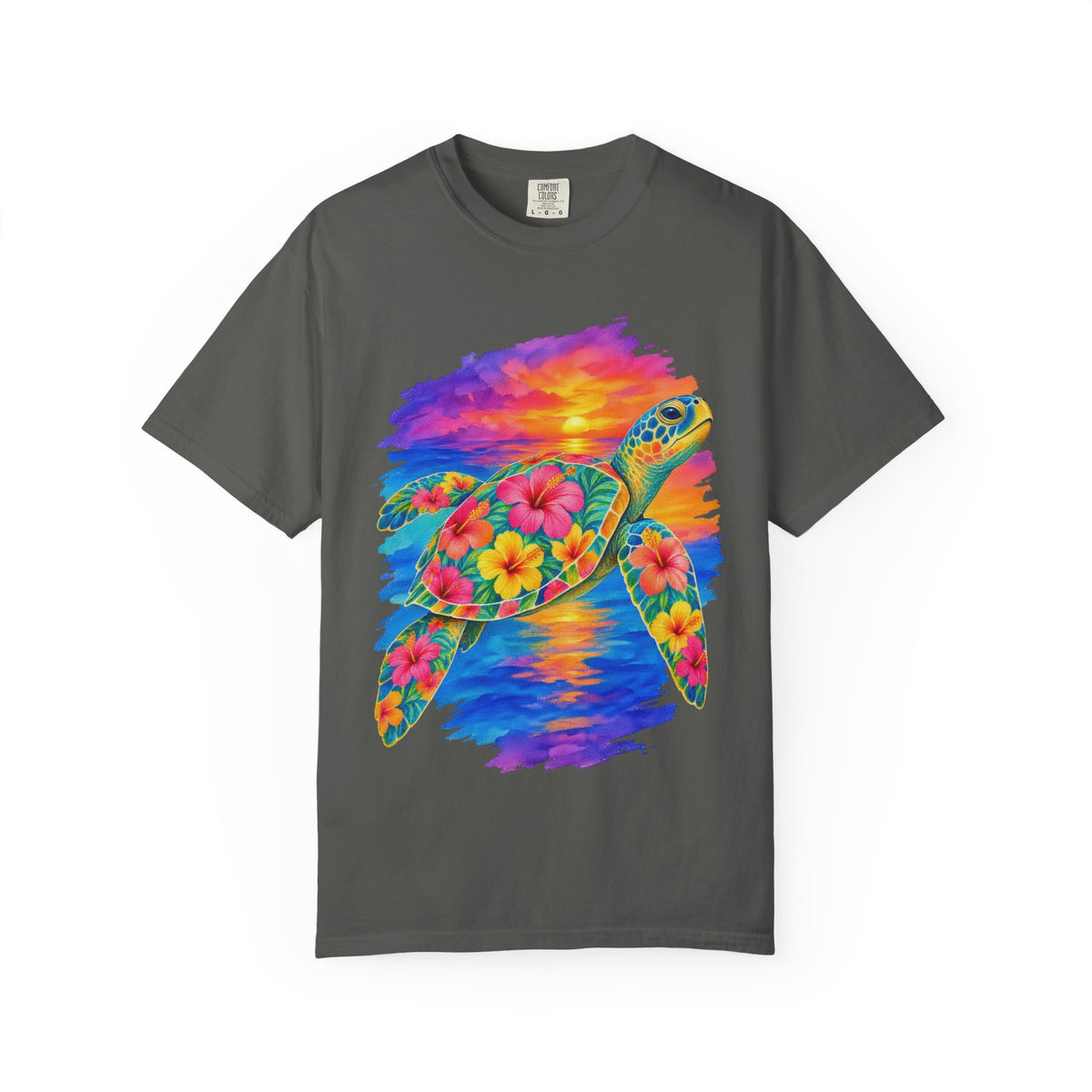 Floral Sea Turtle Shirt | Hibiscus Turtle Sunset Tee | Comfort Colors T-Shirt