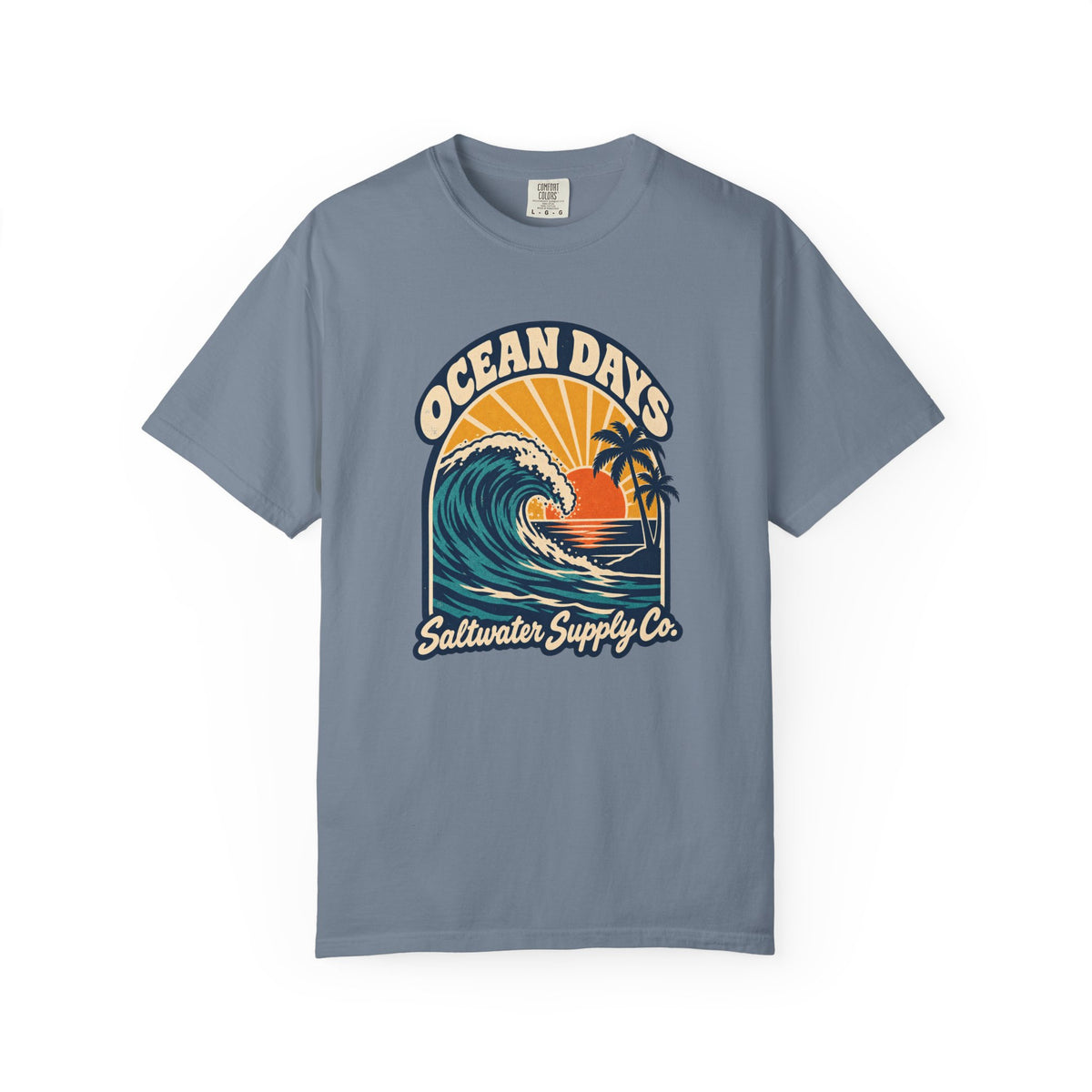 Ocean Days Saltwater Supply Co Tee | Vintage Wave Sunset Shirt | Retro Surf T-Shirt | Comfort Colors Gift