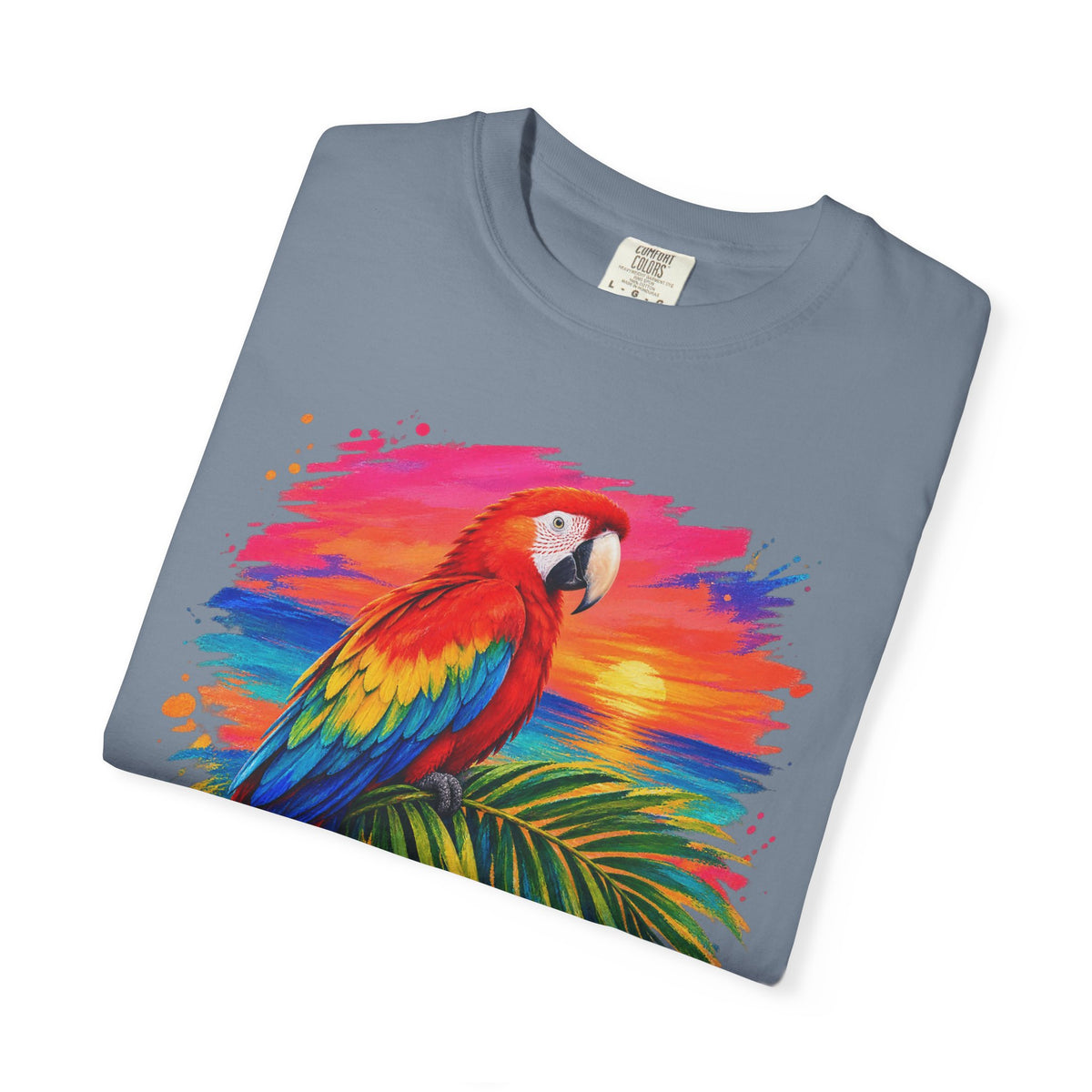 Macaw Parrot Sunset Shirt | Tropical Bird Hibiscus Tee | Comfort Colors T-Shirt