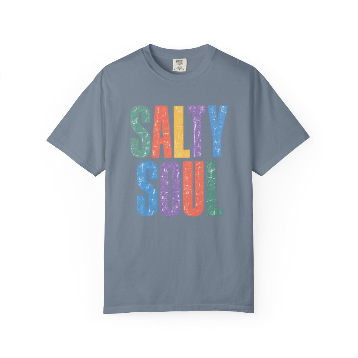 Salty Soul Tee | Retro Rainbow Letter Beach Shirt | Colourful Surf T-Shirt | Comfort Colors Gift
