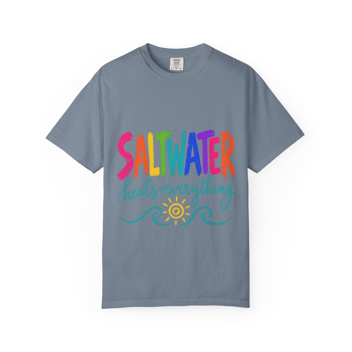 Saltwater Heals Everything Tee | Ocean Therapy Shirt | Colorful Brush Letter T-Shirt | Comfort Colors