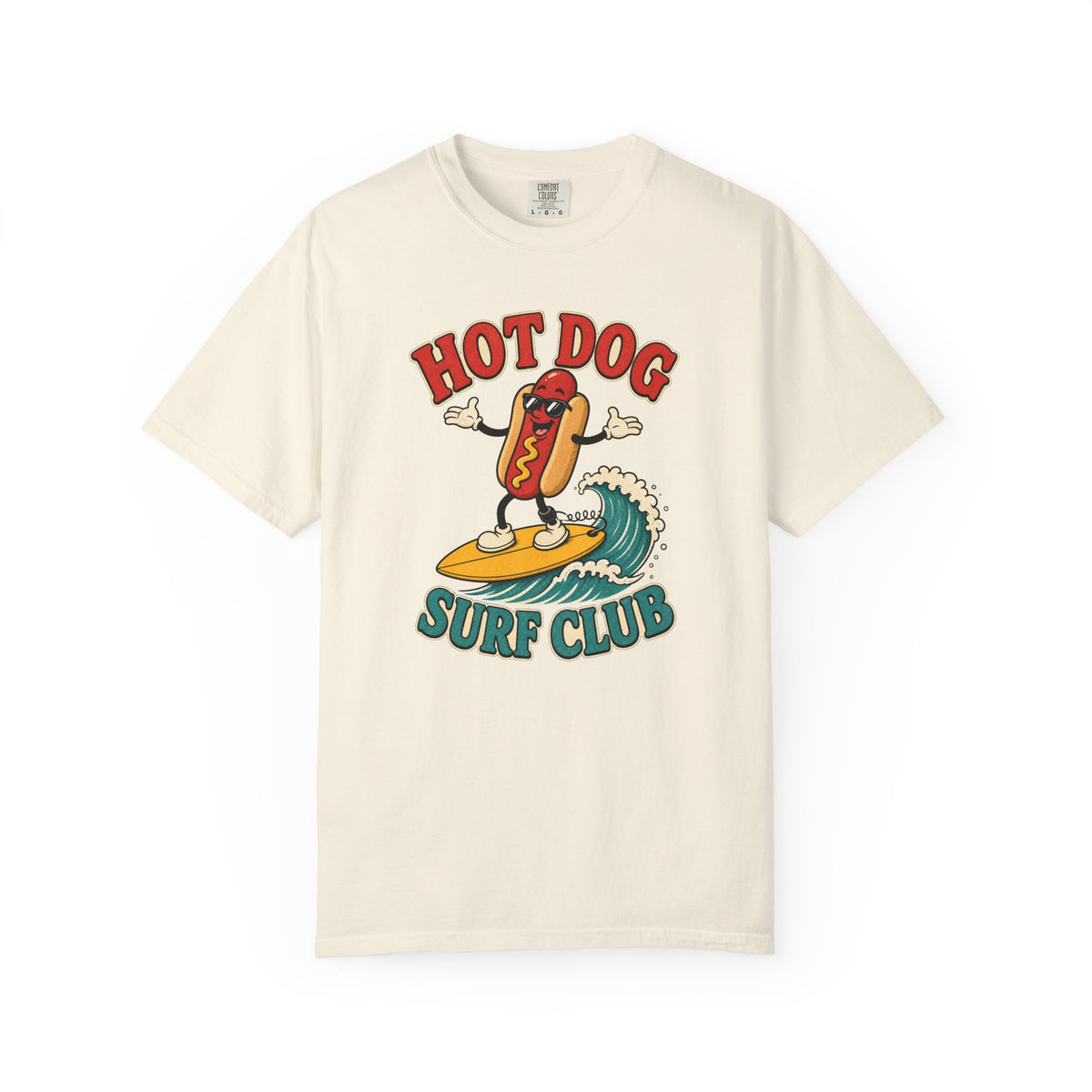 Hot Dog Surf Club Tee | Funny Hot Dog Surf Shirt | Retro Beach T-Shirt | Comfort Colors Gift