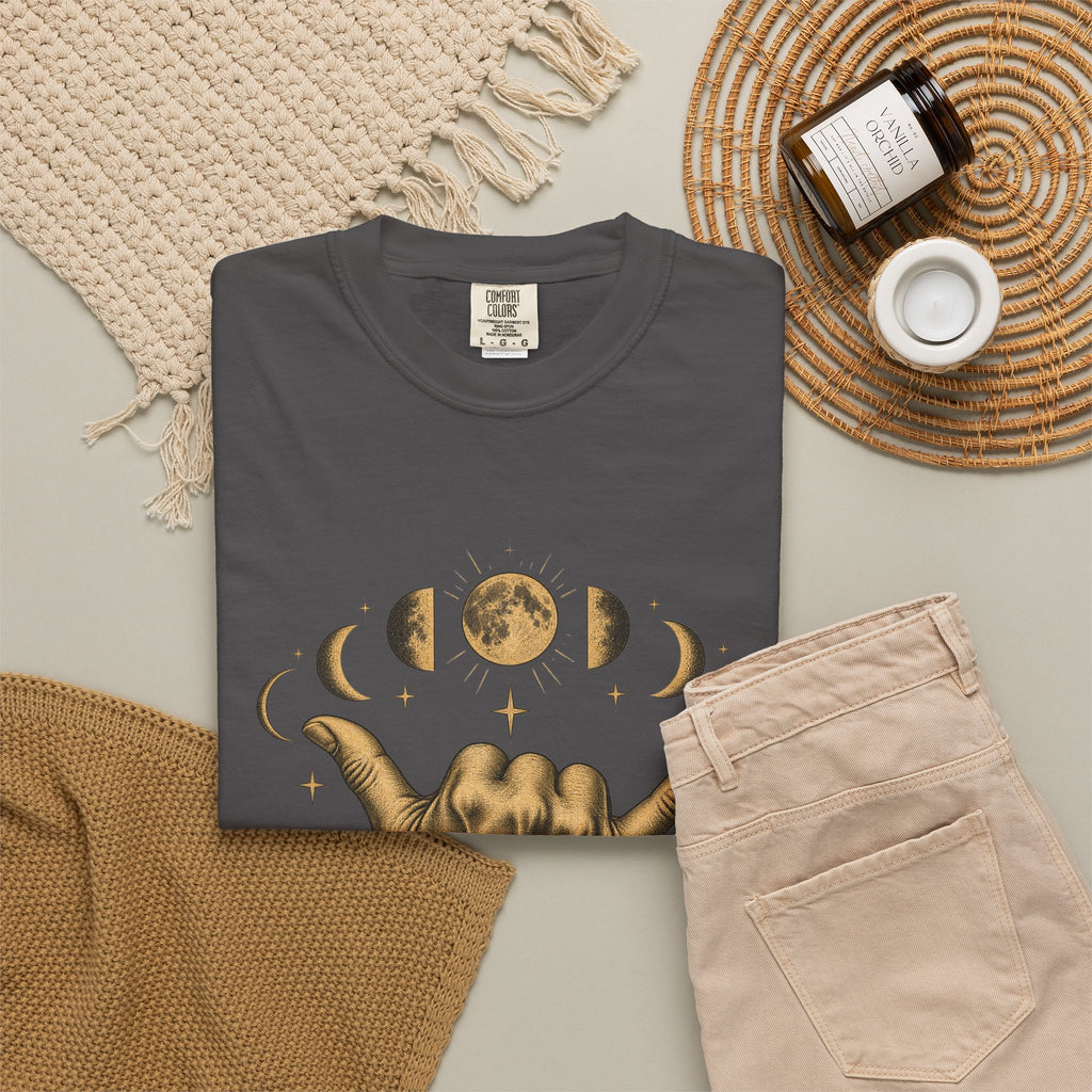 Shaka Moon Phases Shirt | Celestial Shaka Hand Tee | Comfort Colors T-Shirt