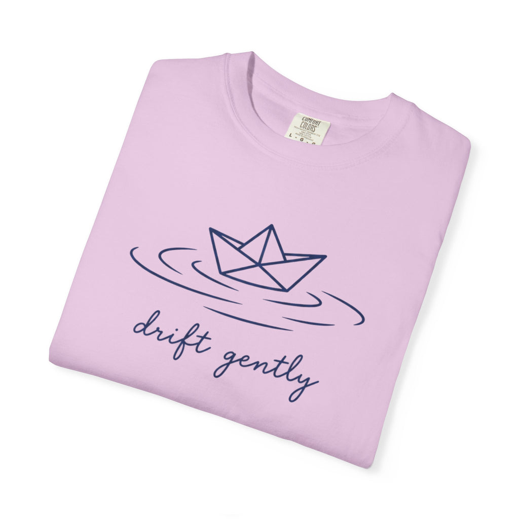Drift Gently Tee | Paper Boat Minimalist Shirt | Calm Mindful T-Shirt | Comfort Colors Butter