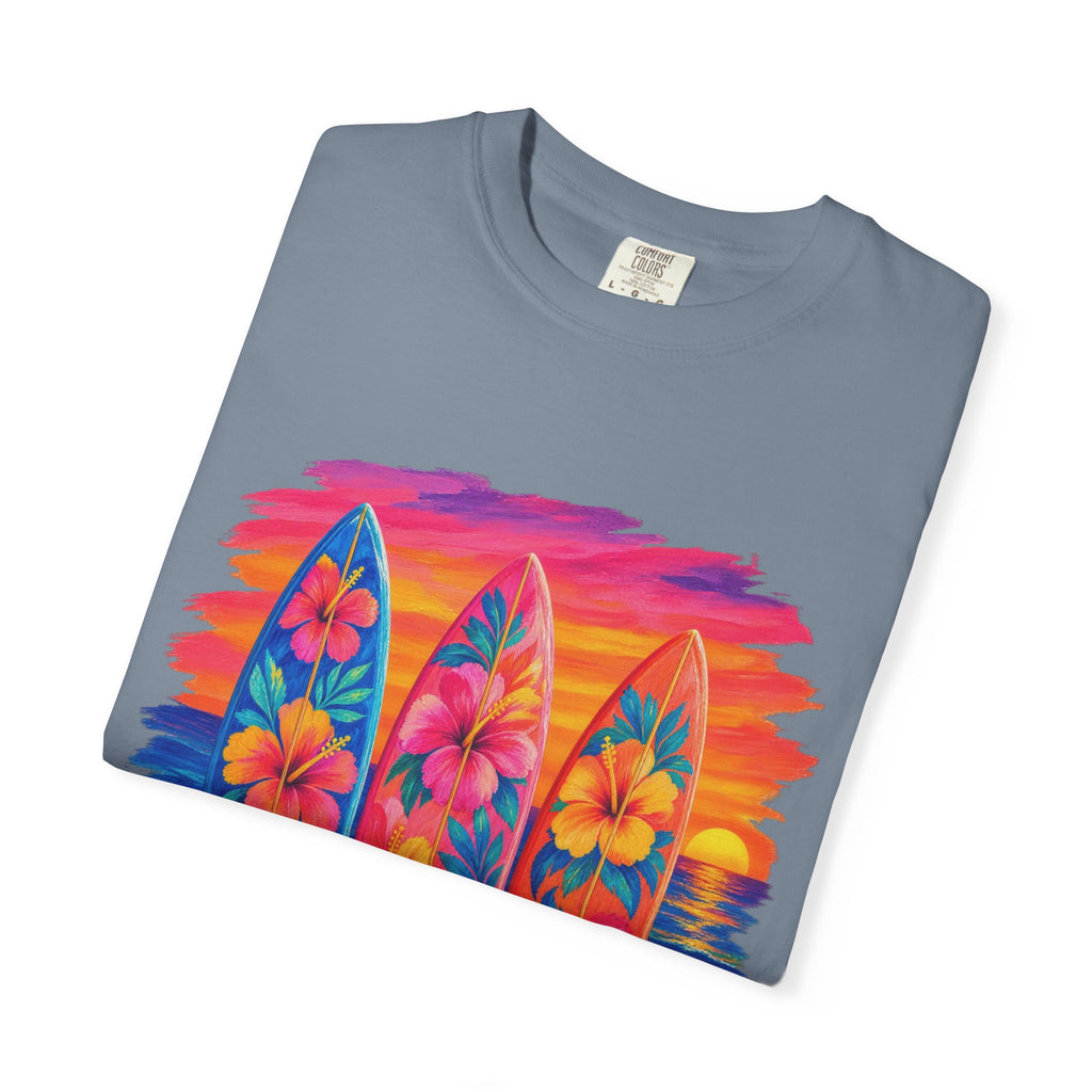 Floral Surfboards Shirt | Surfboard Quiver Sunset Tee | Comfort Colors T-Shirt