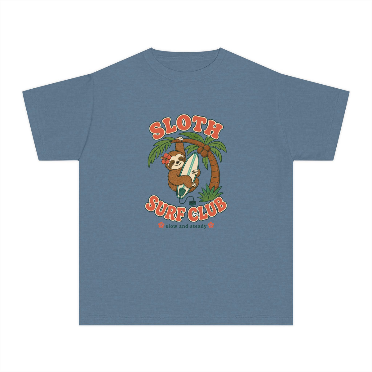 Sloth Surf Club Kids Tee | Sloth Kids Shirt | Youth Beach T-Shirt | Surf Kid Gift