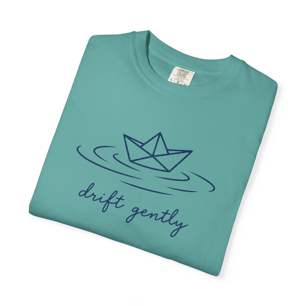 Drift Gently Tee | Paper Boat Minimalist Shirt | Calm Mindful T-Shirt | Comfort Colors Butter