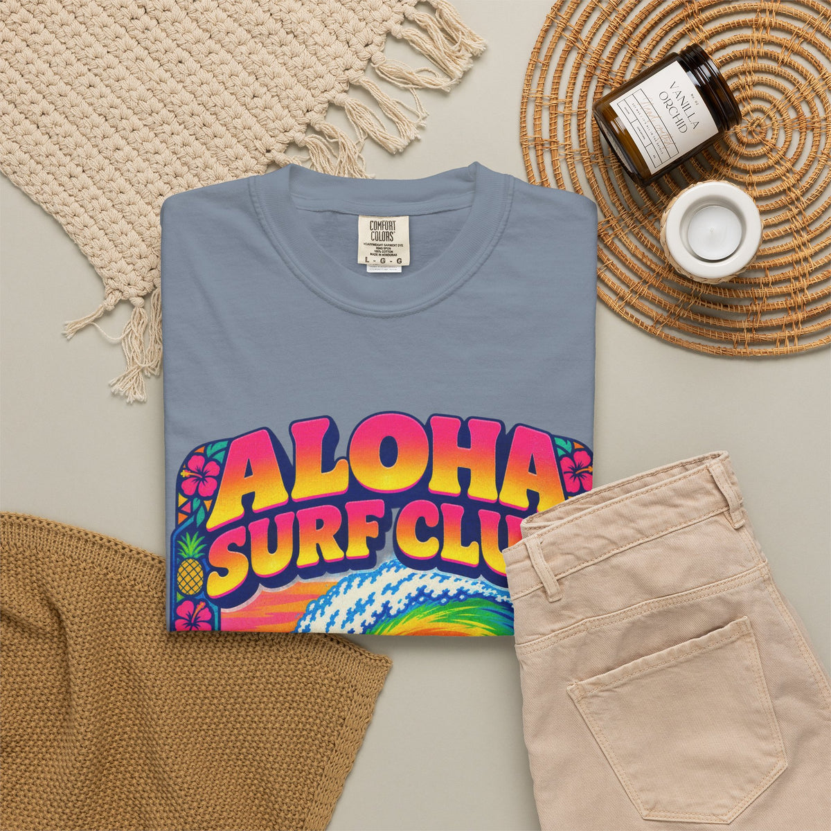 Aloha Surf Club Tee | Hawaiian Retro Surf Shirt | Tropical Hibiscus T-Shirt | Comfort Colors