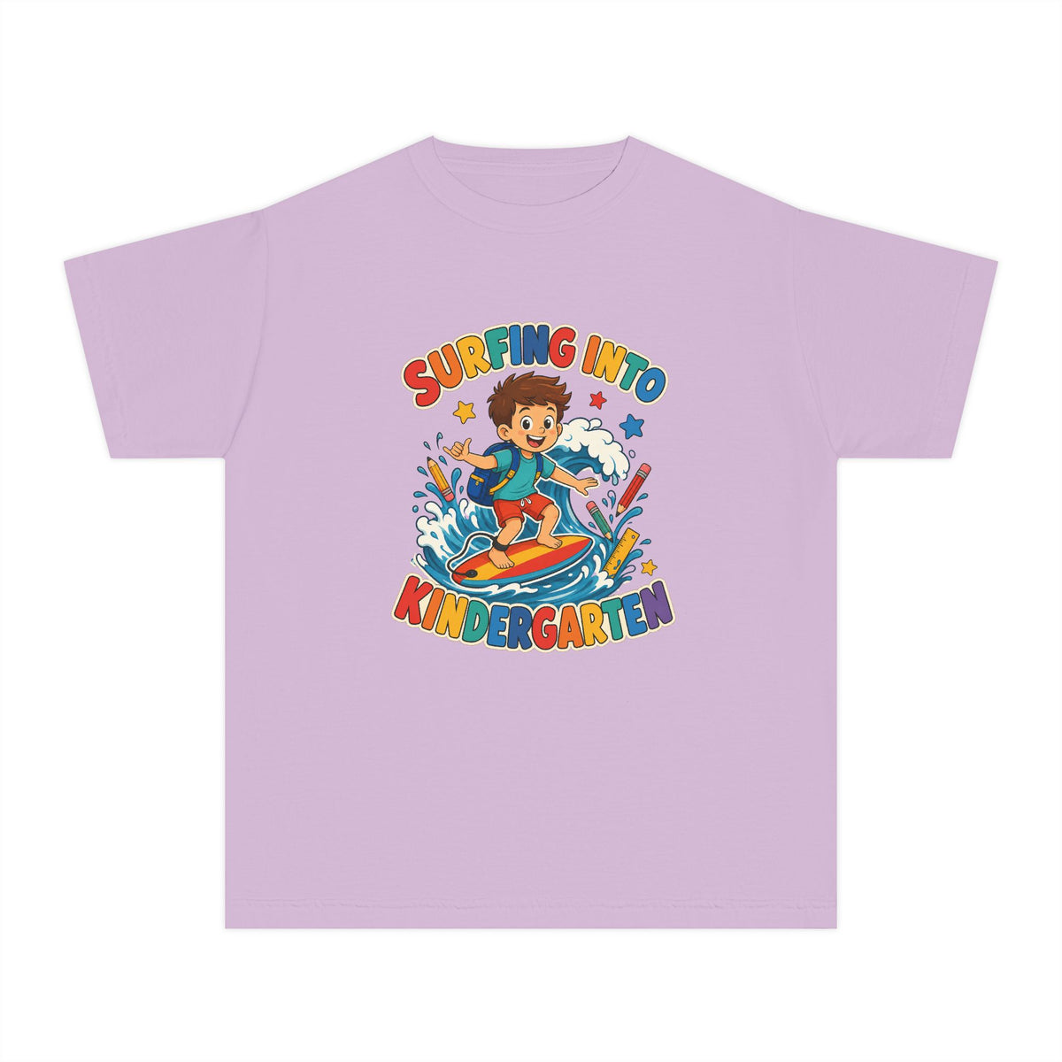 Surfing Into Kindergarten Kids Tee | Kindergarten Surf Shirt | Youth Beach T-Shirt | Surf Kid Gift