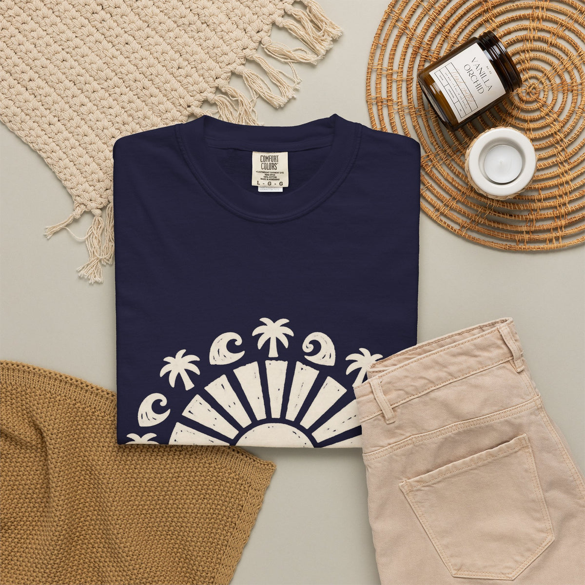 Linocut Sun Wave Shirt | Minimal Palm Medallion Tee | Comfort Colors T-Shirt