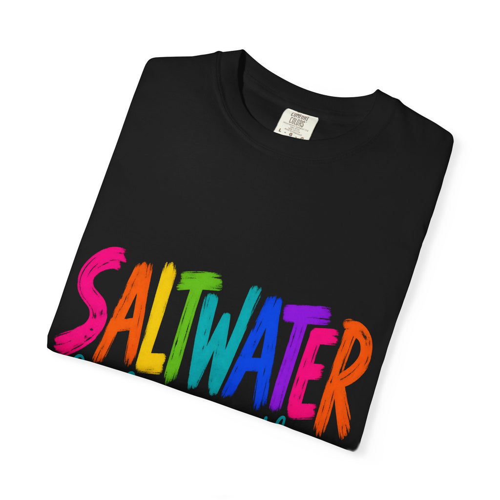 Saltwater Heals Everything Tee | Ocean Therapy Shirt | Colorful Brush Letter T-Shirt | Comfort Colors