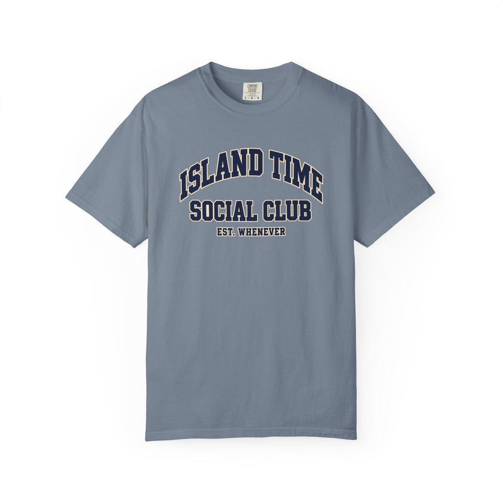 Island Time Social Club Tee | Est. Whenever | Varsity Beach T-Shirt | Comfort Colors Vacation Shirt