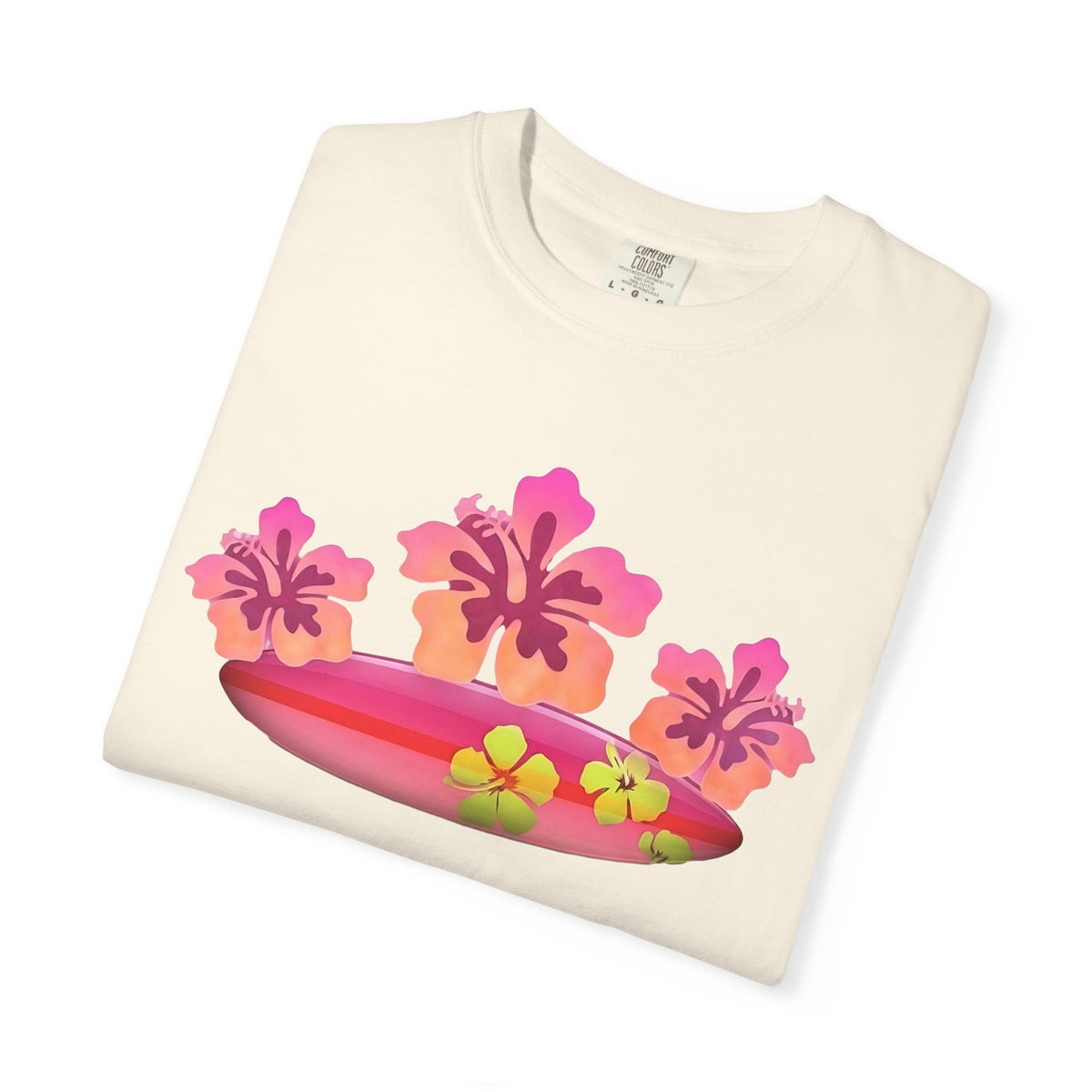 Hibiscus Surfboard Tee | Pink Hibiscus Surf Shirt | Tropical Surfer Girl T-Shirt | Comfort Colors