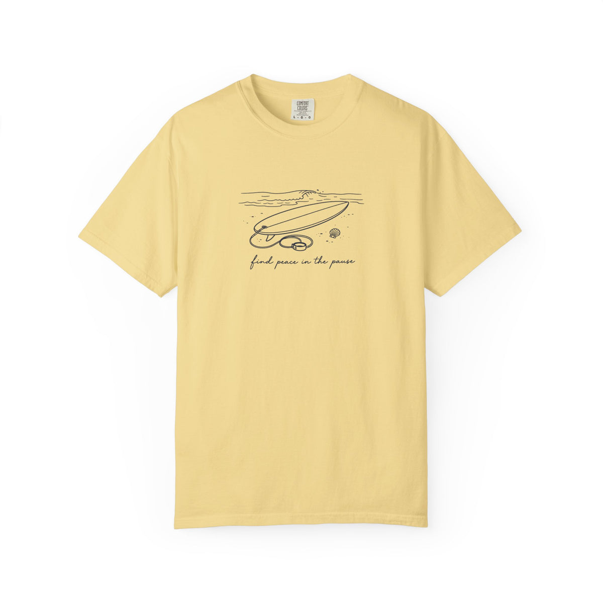 Find Peace In The Pause Tee | Minimal Surfboard Shirt | Inspirational Ocean T-Shirt | Comfort Colors