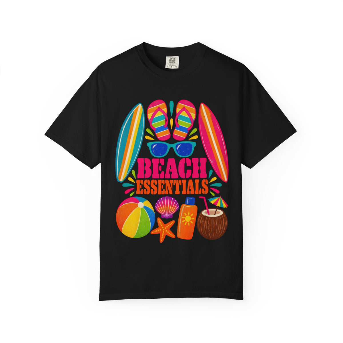 Beach Essentials Tee | Summer Packing List Shirt | Colorful Beach T-Shirt | Comfort Colors