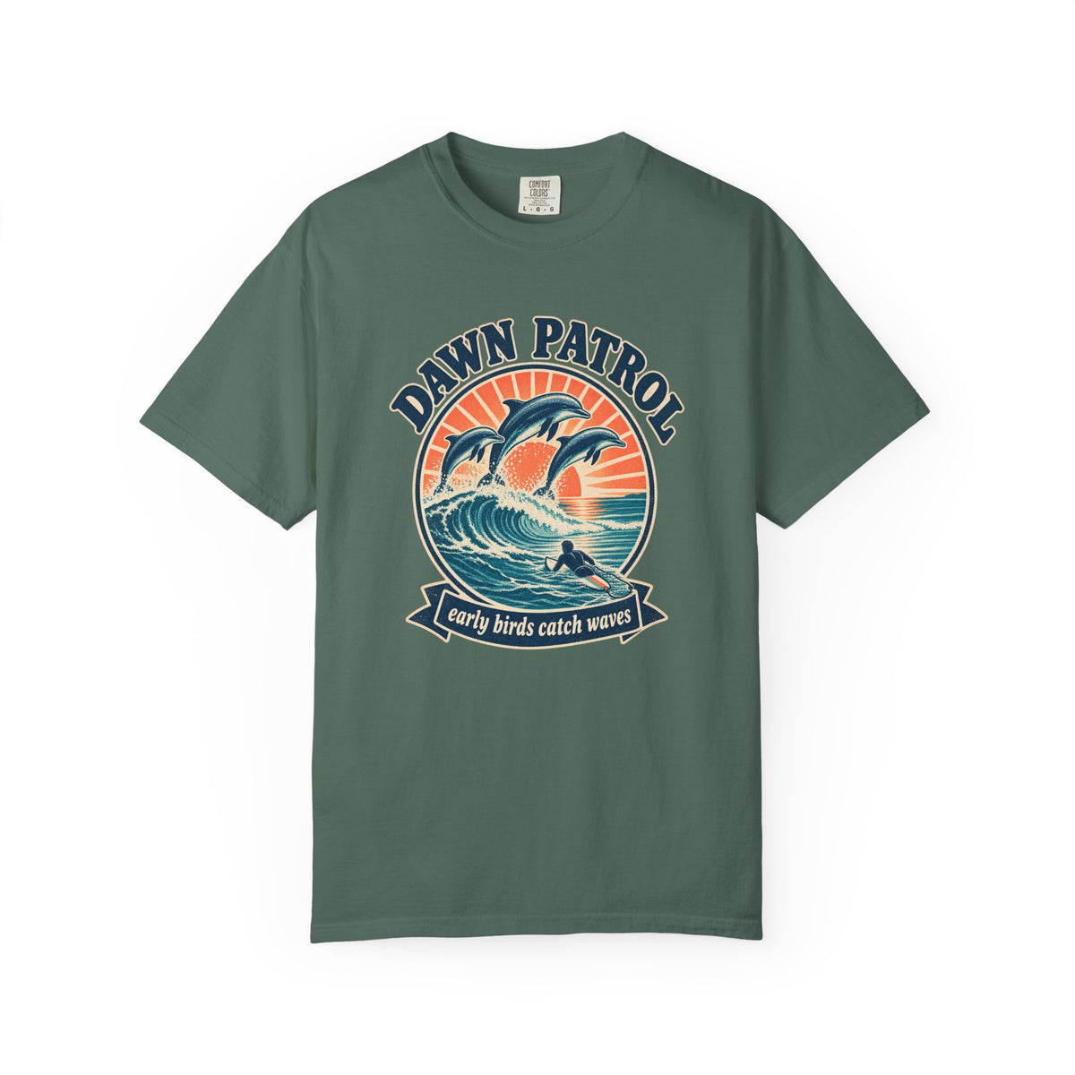 Dawn Patrol Dolphins Tee | Vintage Surf Dolphin Shirt | Early Birds Catch Waves T-Shirt | Comfort Colors Gift