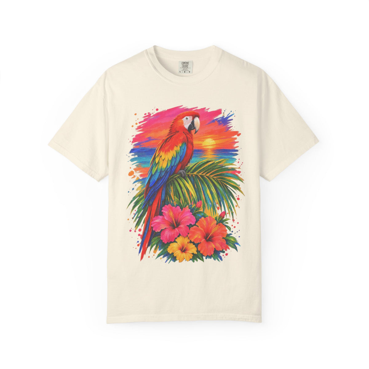 Macaw Parrot Sunset Shirt | Tropical Bird Hibiscus Tee | Comfort Colors T-Shirt