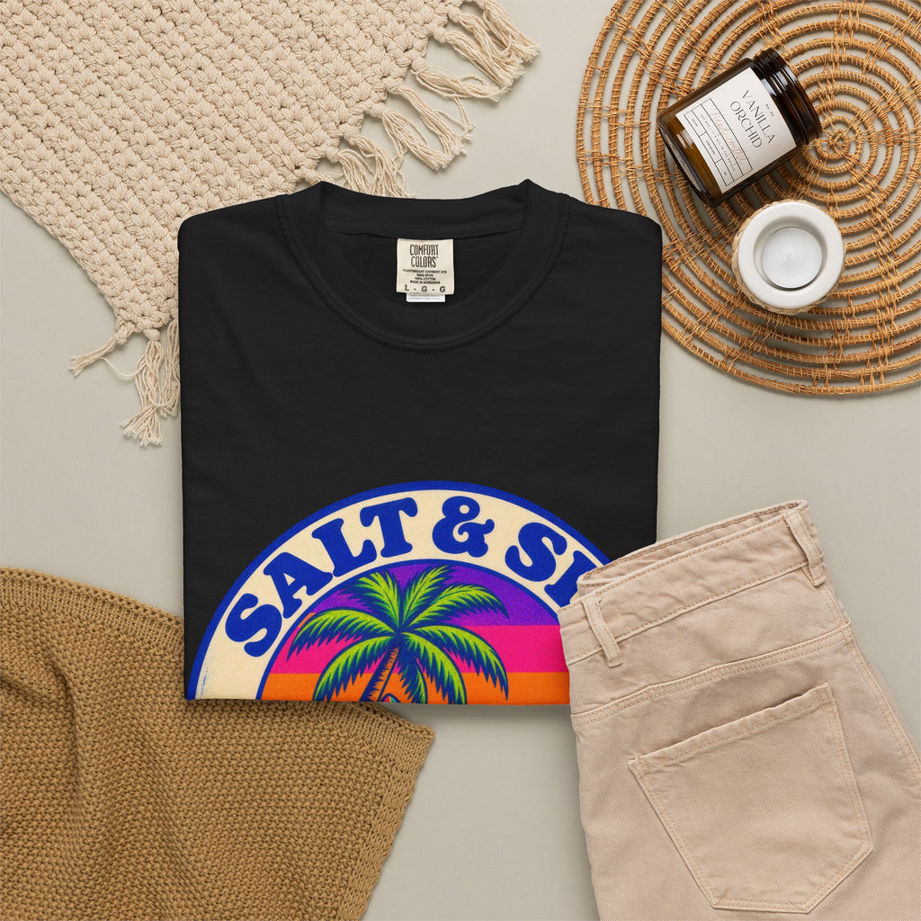 Salt & Sip Beach Bar Club Tee | Retro Sunset Badge Shirt | Tropical Cocktail T-Shirt | Comfort Colors