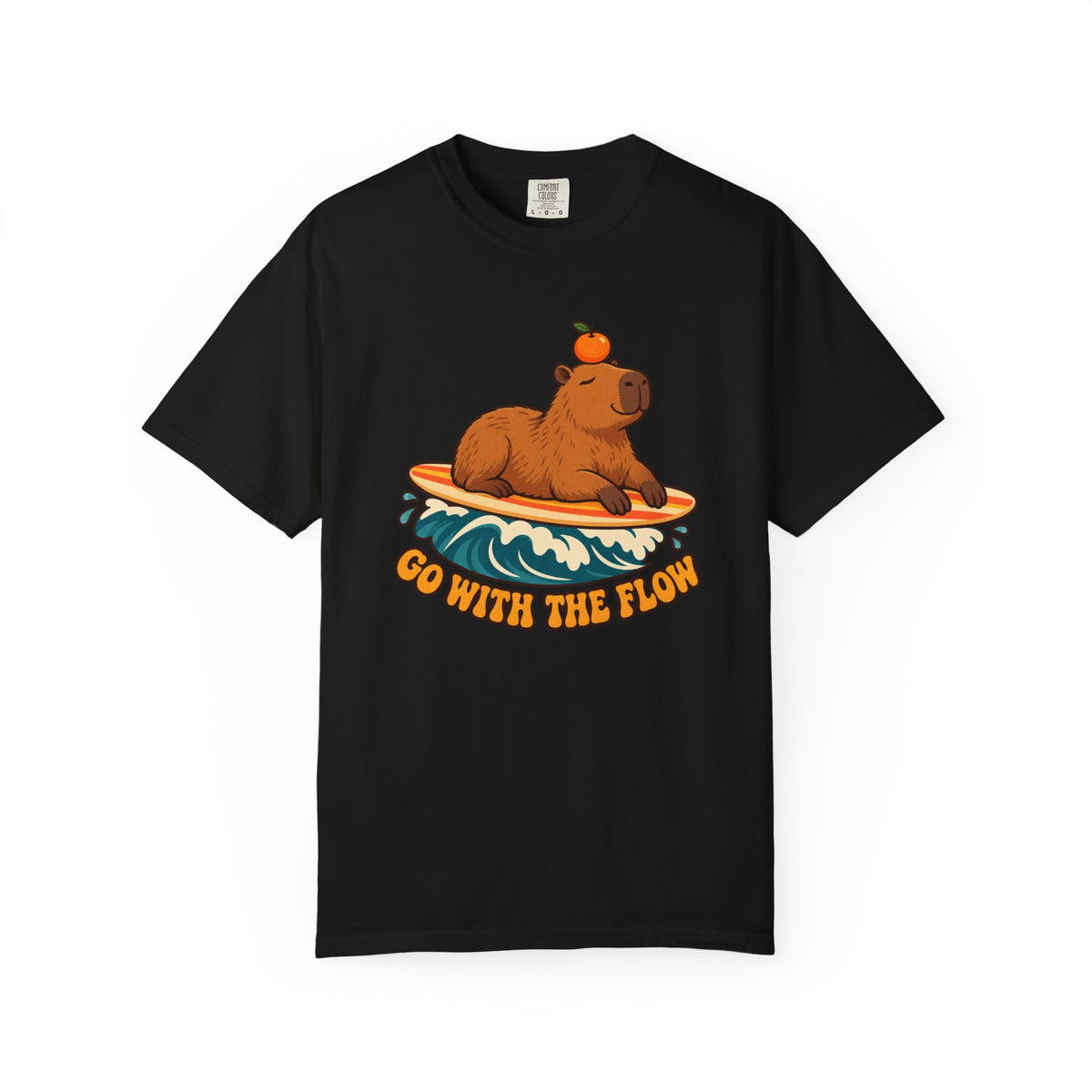 Capybara Go With The Flow Tee | Cute Surfing Capybara Shirt | Funny Animal Surf T-Shirt | Comfort Colors