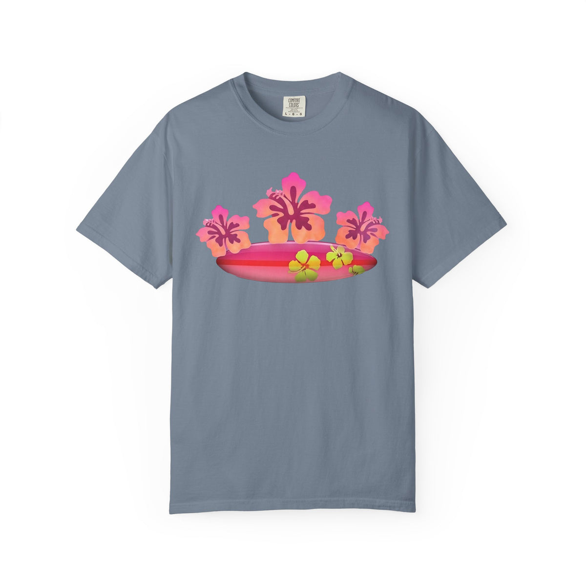 Hibiscus Surfboard Tee | Pink Hibiscus Surf Shirt | Tropical Surfer Girl T-Shirt | Comfort Colors