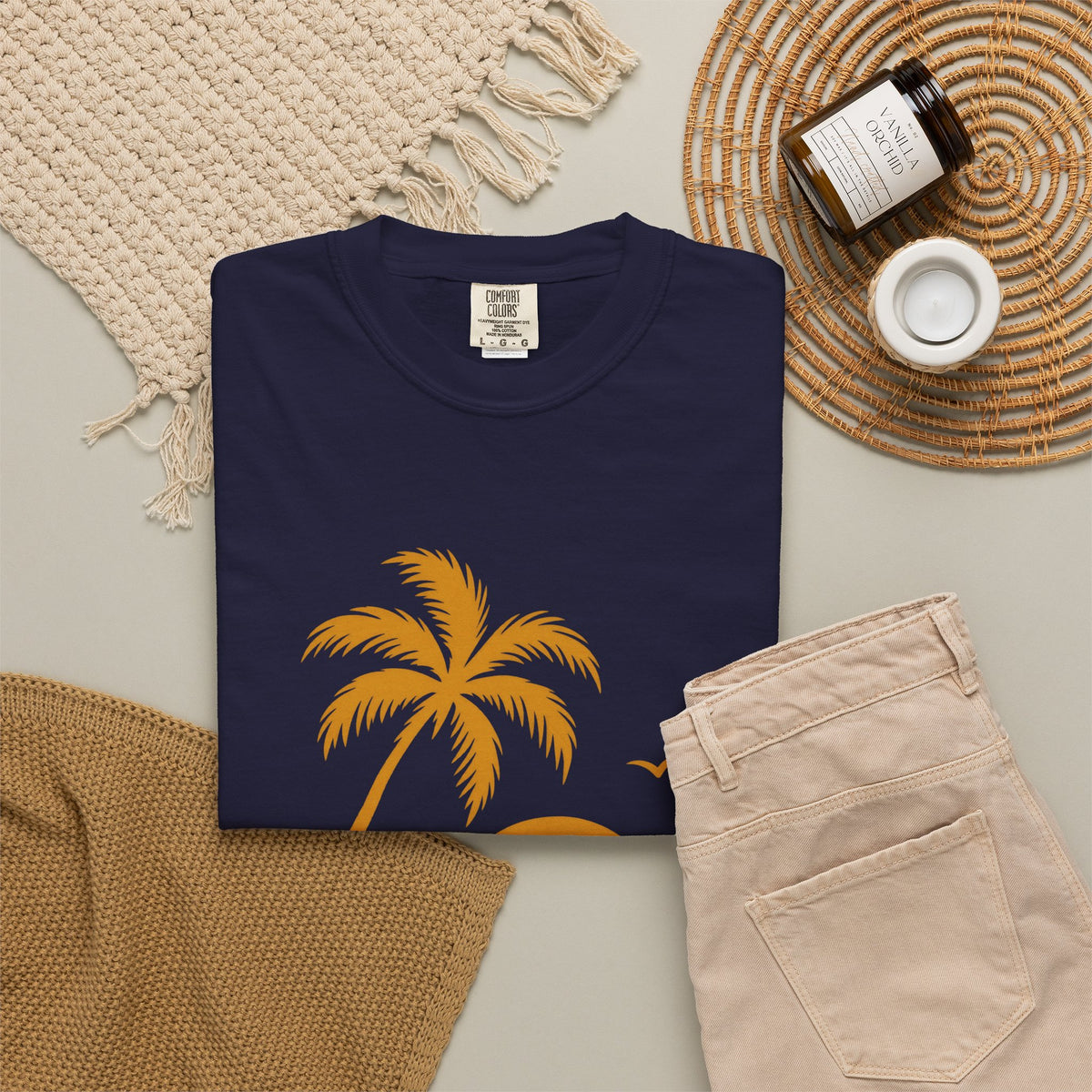 Golden Hour Palm Shirt | Minimal Sunset Wave Lines Tee | Comfort Colors T-Shirt