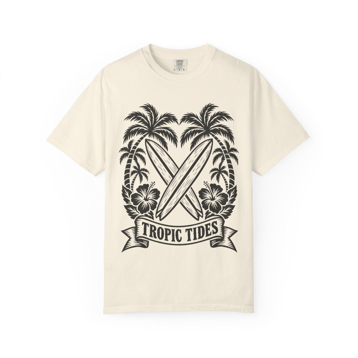 Tropic Tides Surf Shirt | Woodcut Crossed Boards Tee | Comfort Colors T-Shirt