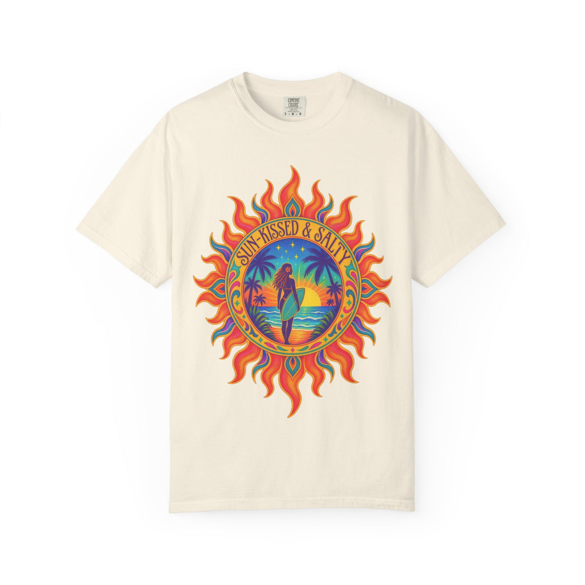 Sun-Kissed & Salty Tee | Sun Mandala Surf Girl Shirt | Boho Beach T-Shirt | Comfort Colors