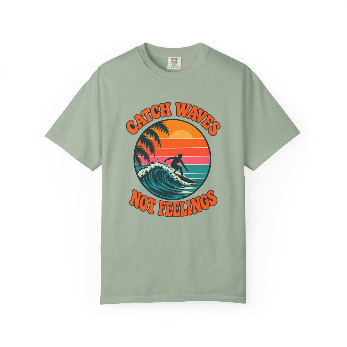Catch Waves Not Feelings Tee | Retro Sunset Surfer Shirt | Funny Surf T-Shirt | Comfort Colors Ivory