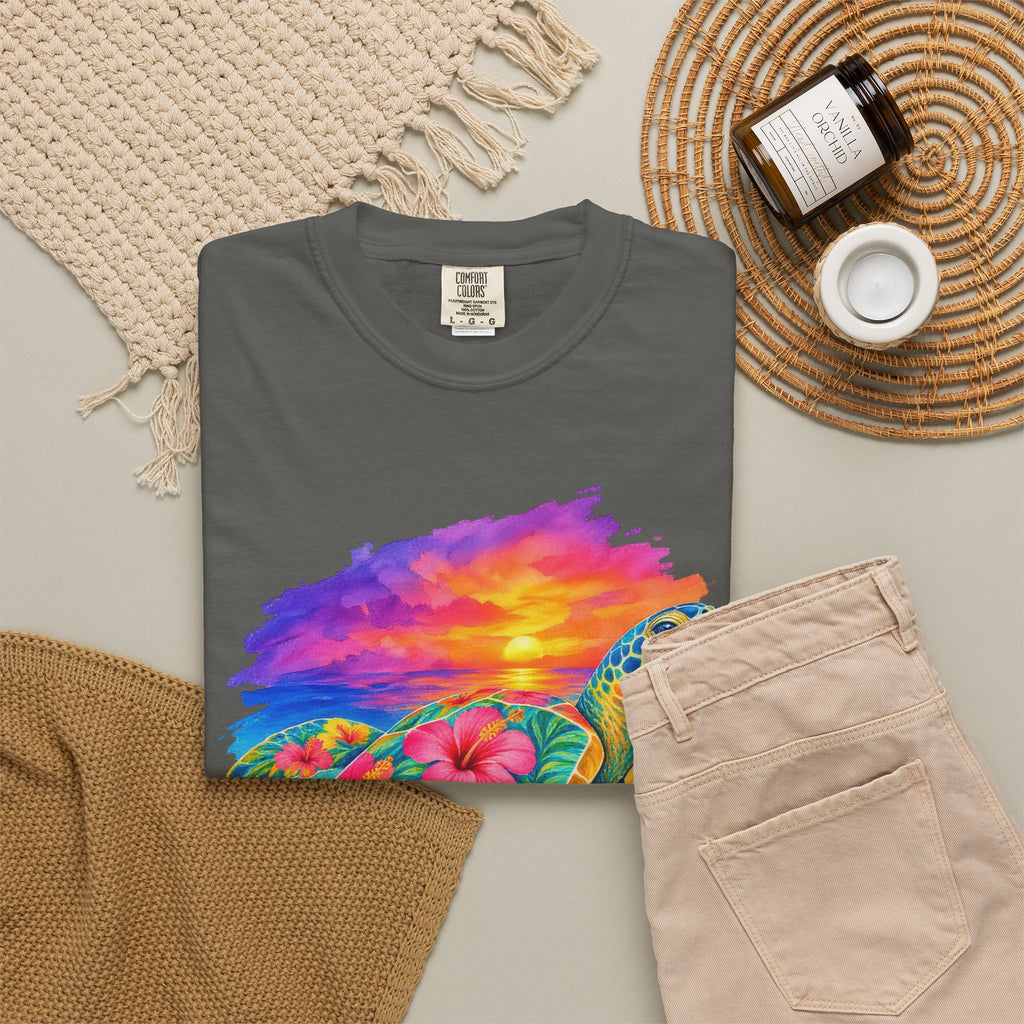 Floral Sea Turtle Shirt | Hibiscus Turtle Sunset Tee | Comfort Colors T-Shirt