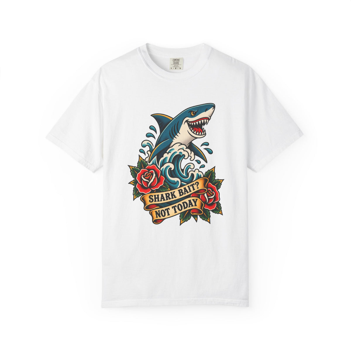 Shark Bait Not Today Tee | Tattoo Style Shark Shirt | Old School Surf T-Shirt | Comfort Colors Surfer Gift