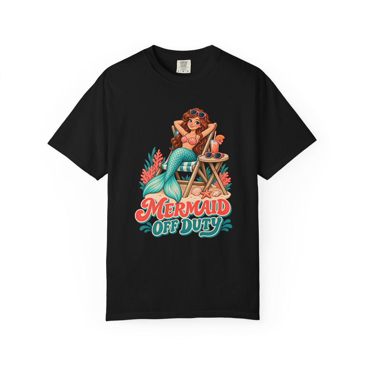 Mermaid Off Duty Tee | Cute Mermaid Beach Chair Shirt | Funny Vacation T-Shirt | Comfort Colors Watermelon